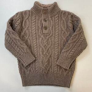 Baby GAP Sweater Size 4 Brown Cable Knit Button Mock Neck Wool Blend Fisherman